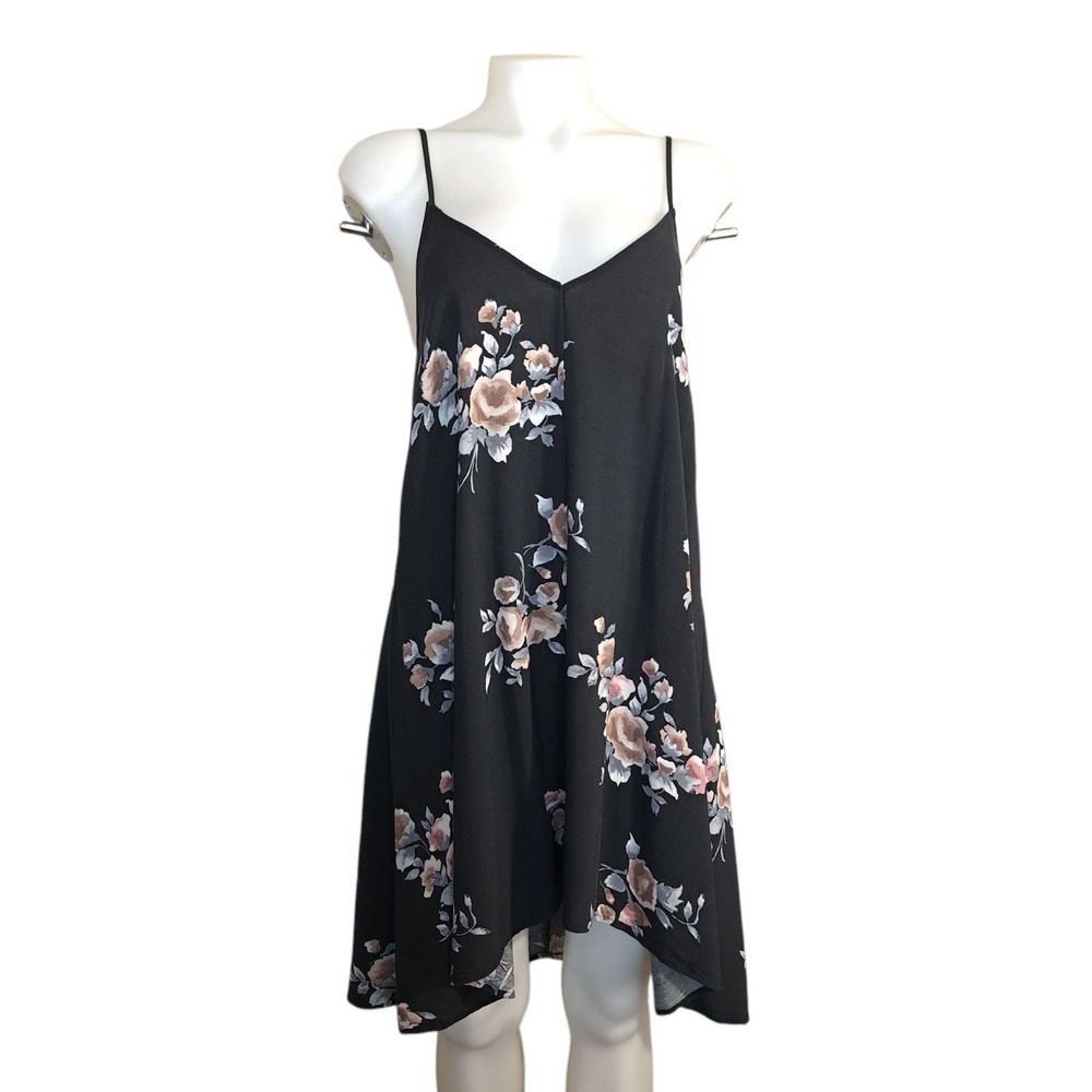 Mimi Chica Women's‎ Floral Midi Dress Size L Black Spaghetti Straps Adjustable